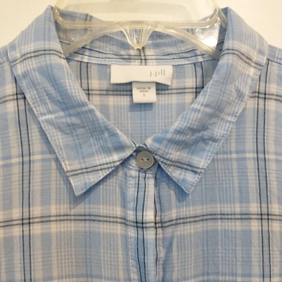 J Jill Top Women's Small Blue Check Plaid Button-Up Cotton Long Sleeve Shirt - Picture 8 of 16